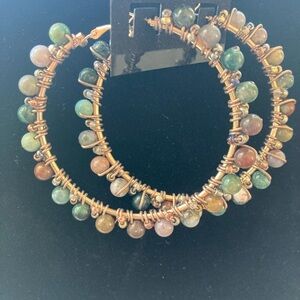 Boho natural Indian agate beads hoops